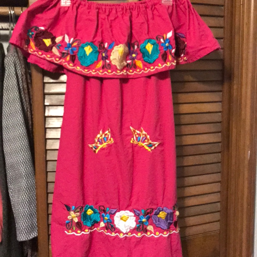Fiesta dress pink embroidered